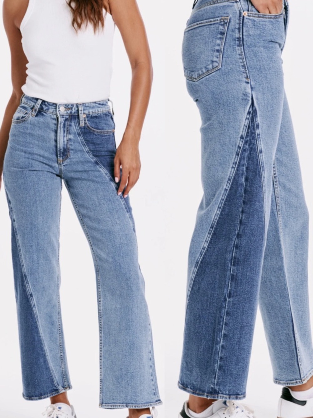 Dear John Holly High Rise Wide Leg Pieced Jeans Size 26 Medium Wash Limeral